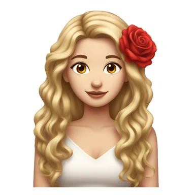 Beautiful, rose, red, flowers in hair, long dark blond hair, white fair skin sticker