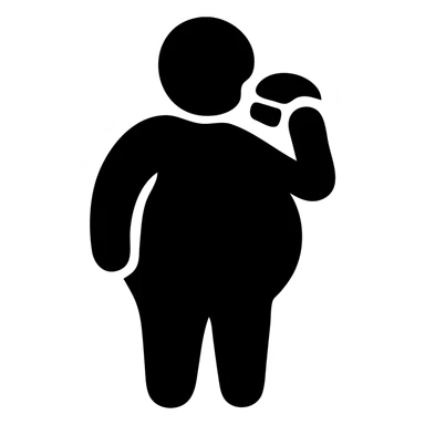 fat guy eating burger, solid icon style, filled shapes, no outlines sticker