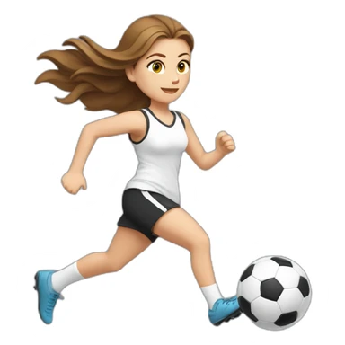 Caucasian girl with brown long hair running with a soccer ball wearing White short and black shorts sticker