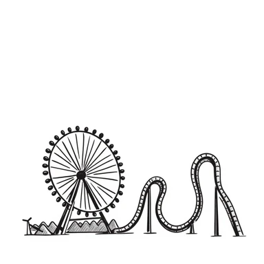 Hand-drawn amusement park with ferris wheel and roller coaster sticker