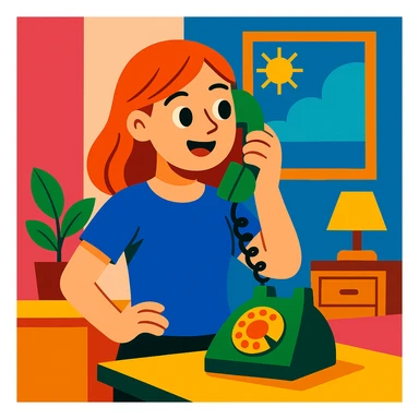 girl talking on telephone in her room sticker