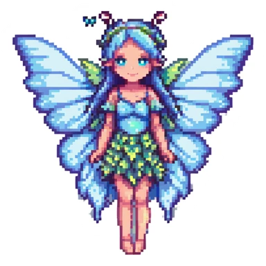 pixel art fairy with butterfly wings, pastel colors sticker