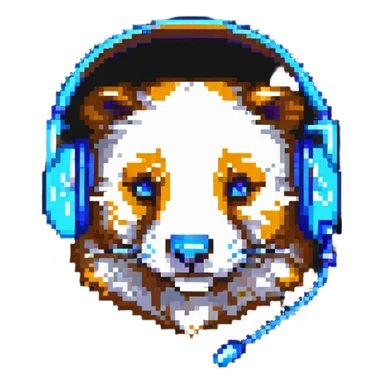 pixel art badger head with a gaming headset, bold and clear pixels, retro look sticker