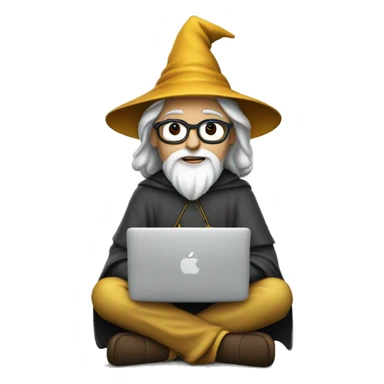 Wizard sitting cross legged and working on a macbook sticker