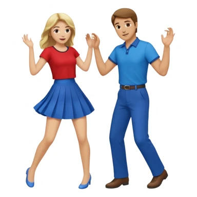Two people dancing. Man in red shirt and pants with brown hair. Women in blue shirt and skirt with blond hair. sticker