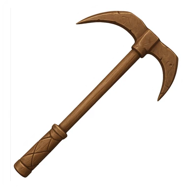 Transform this steel pickaxe into a bronze pickaxe, worn and used, with scratches and dents, in the style of emoji style with transparent background. sticker