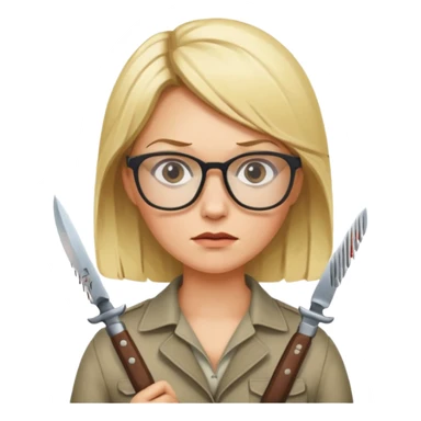blonde woman with glasses and knives sticker