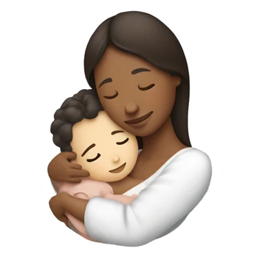 mother (brunette with white skin) hugging newborn son icon  sticker