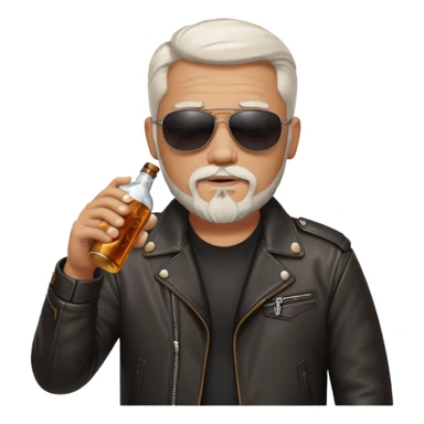 Un motero de perilla blanca tipo Quijote, gafas oscuras chupa de cuero y bebiendo de una botella de Jack Daniel's. sticker