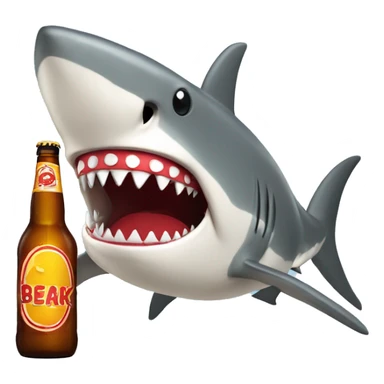 Shark with red teeth opening large beer bottle with teeth  sticker