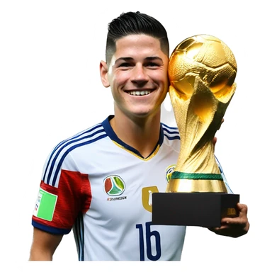 James Rodriguez with the fifa world cup trophee sticker