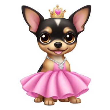 black & tan chihuahua puppy wearing a pink princess dress sticker