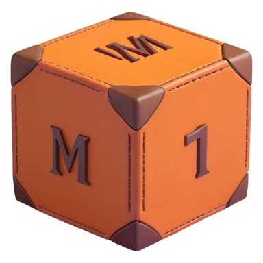 single dice, 3D, brown camel leather texture, Hermès orange accents, luxury, no text sticker