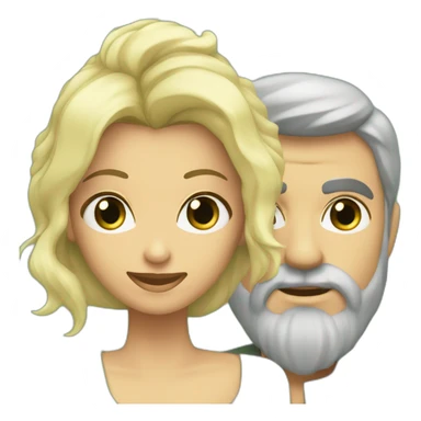 Mujer rubia con pelo ondulado y ojos verdes junto a hombre de pelo y barba gris y ojos verdes sticker