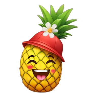 a cheerful pineapple in a red cap with a flower in his hands sticker