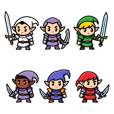 Lineage 2 character group with Human knight, Elf archer, Dwarf fighter, and Dark Elf mage sticker