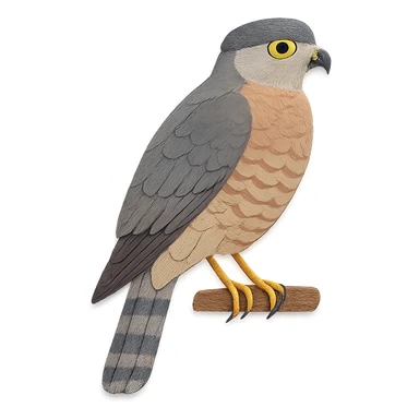 Cooper’s Hawk sitting on a branch, delicate paper layers, realistic feather patterns, subtle color variations, alert posture sticker