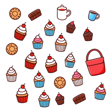 picnic with cupcakes, cookies and tea on a red and white checkered blanket sticker