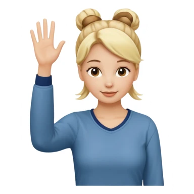 blonde woman with bun in casual clothes waving sticker