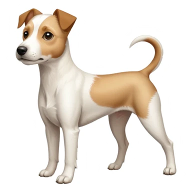 a full body buff white parson russell terrier looking dog the size of a kelpie with light brown long ears and a light brown patch on one eye and a large snout. the rest of the dog is completely white. forward facing sticker