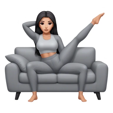 hyper-realistic kim kardashian in gray yoga pants lying on couch comfy sticker