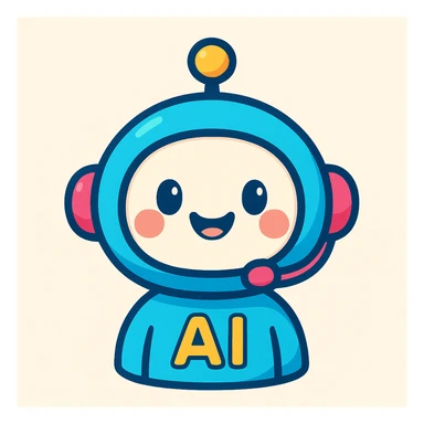 AI agent as a cute digital avatar, round shapes, smiling, vibrant colors sticker