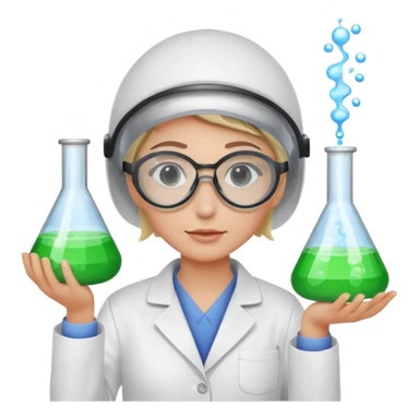 A person wearing safety goggles and a white coat is experimenting with chemicals. sticker