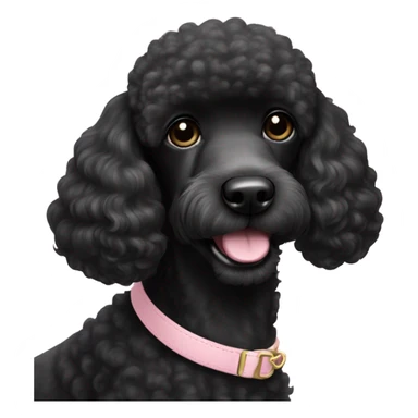a black poodle with a light pink collar sticker