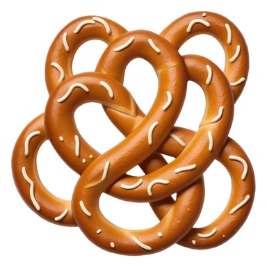 Cinematic Realistic Pretzels Dish Emoji, featuring freshly baked, twisted pretzels with a glossy, salted crust rendered with detailed textures and warm, appetizing lighting. sticker