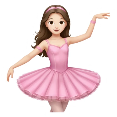 happy pretty white brunette teen long hair with hazel eyes in a ballet costume and point shoes dancing sticker