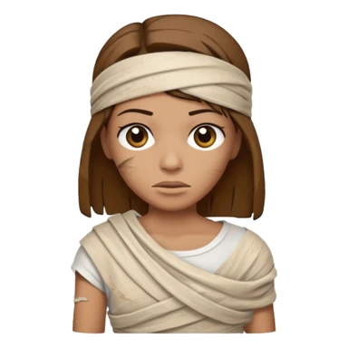 Mummy, his clothes:white T-shirt, brown hair sticker