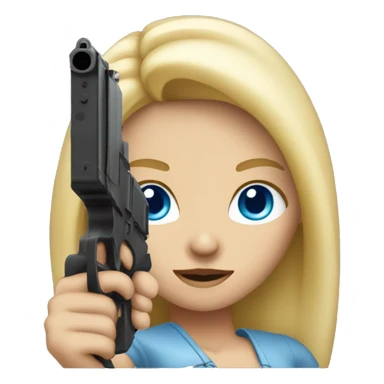 Blonde girl with blue eyes holding a gun sticker