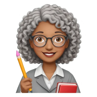 woman teacher, brown skin, curly grey hair, old, wearing glasses, hold chalk on hand sticker