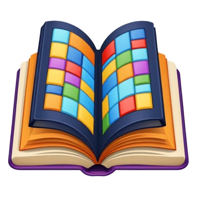 an open book with a dark cover. on the pages of the book, there are examples of tiles in bright colors sticker