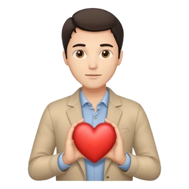 A white handsome man with dark hair and beige clothes with beige heart in his hands sticker