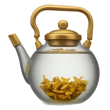 glass tea kettle with gold tea sticker