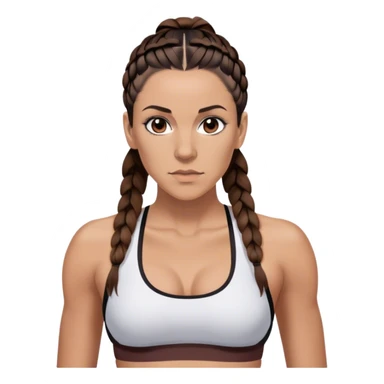 Melanie chisholm with two dark brown french braids parted down the middle, wearing a sports bra sticker