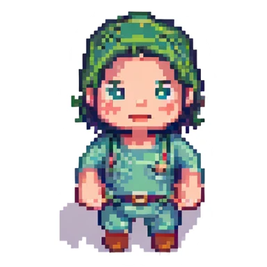 kid making a 'no deal' gesture, retro and blocky pixel art style sticker