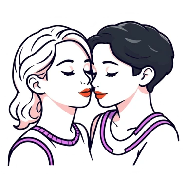 lesbian couple kissing on cheek sticker