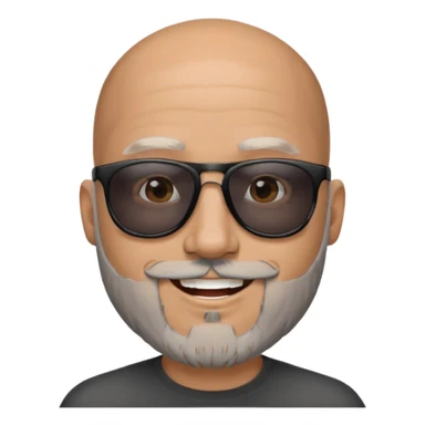 Bald male, wearing black sunglasses, gray goatee beard sticker