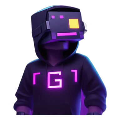 Minecraft steve wearing a black hoodie with "OMG" letters on it and VR headset in a cyberpunk VR environment with violet neon lighting. sticker