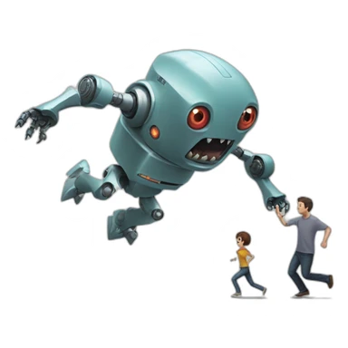 Robot monster chasing man sticker