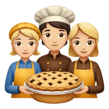 Baking community humanless avatar in vibrant style illustration. Pie, cookie, and muffin warm golden tones, simple shapes, flat design, high contrast. sticker