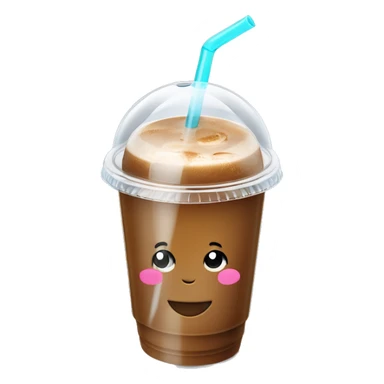 Cold coffee with ice cubes In a plastic cup With a dome-shaped cover 450 ml with straw sticker
