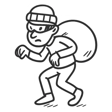 hand-drawn doodle of a robber tiptoeing sticker