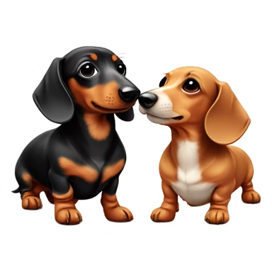 Two mini dachshund of different sizes and colours in love with a love heart sticker