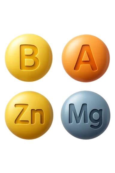 emoji stile iphone in 3d di vitamina B, vitamina A, zinco, magnesio fluttuano in aria, iperrealistico 4k sticker