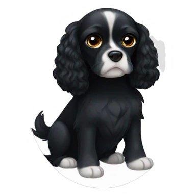 Small completely black king spaniel with black fur on his whole face and white fur on chest sticker