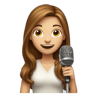 Caucasian girl with long Brown hair holding a michophone singing happy sticker