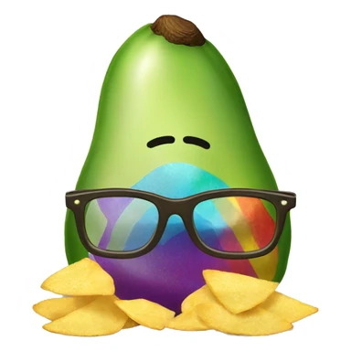 rainbow avocado with glasses eating a bag of chips sticker